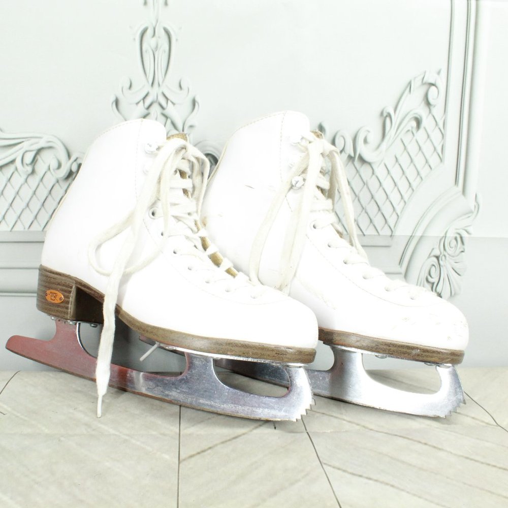 Riedell White Leather Lace Up Comfort Sport Ice Skates Shoes Size 3 - Picture 3 of 8
